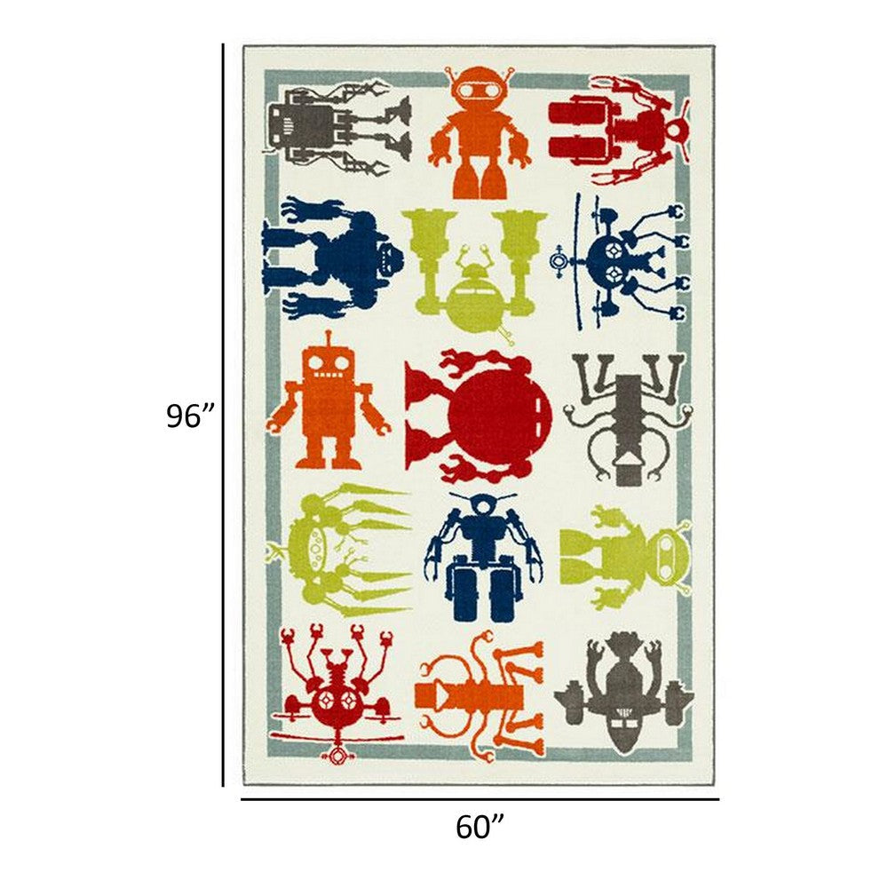 Liya 5 x 8 Medium Area Rug Playful Robot Design Artwork Multicolor Nylon By Casagear Home BM310984