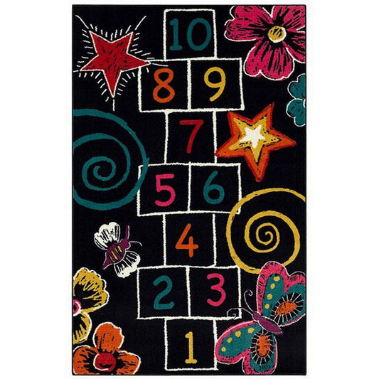 Liya 5 x 8 Medium Area Rug, Fun Hopscotch, Machine Made Nylon Multicolor By Casagear Home