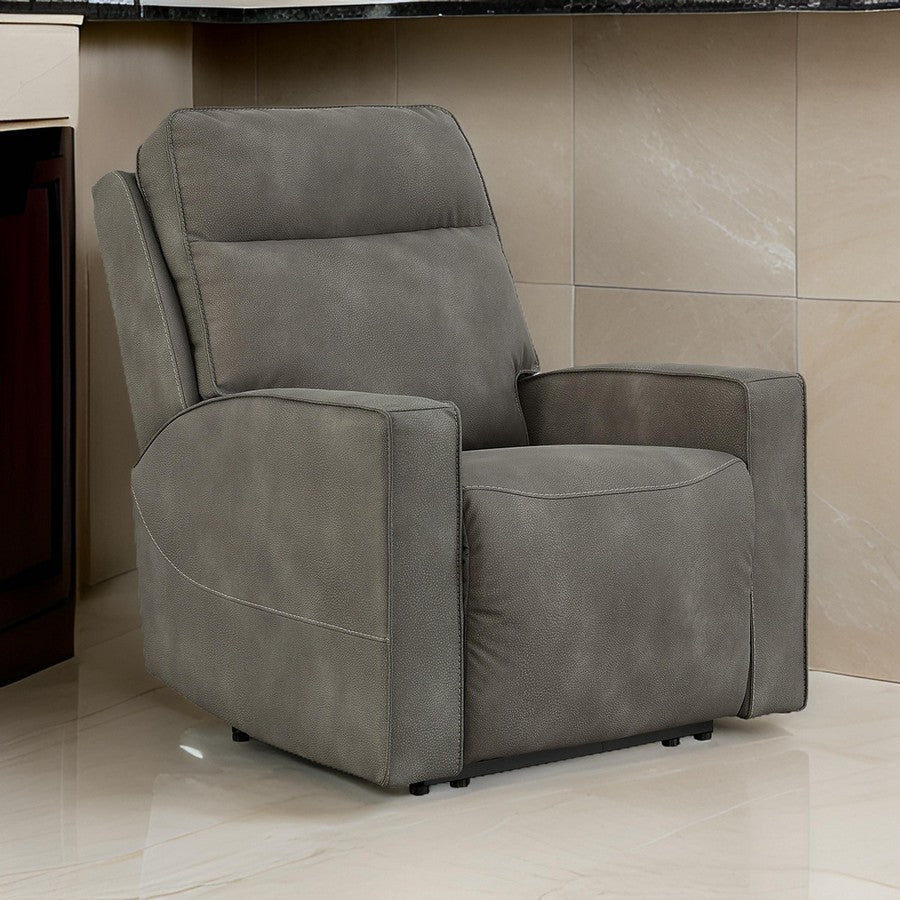 Savi 42 Inch Chair, Power Recliner, Cushioned and Adjustable Headrest, Slate By Casagear Home