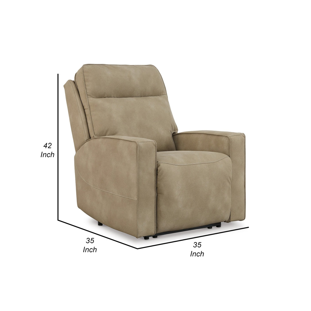 Savi 42 Inch Chair Power Recliner Cushioned and Adjustable Headrest Sand By Casagear Home BM310992