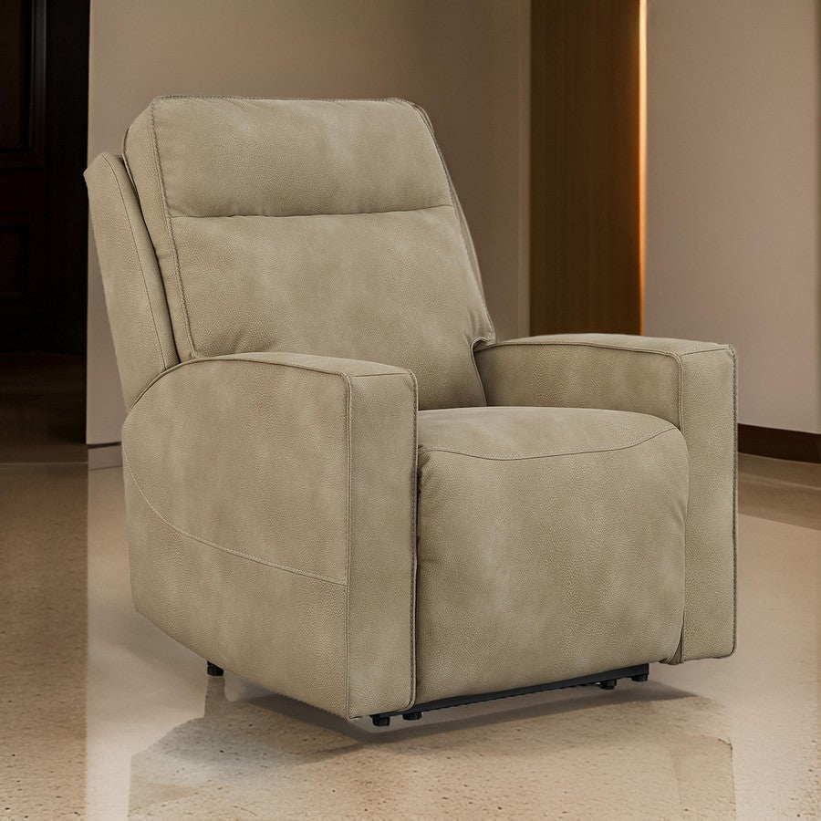 Savi 42 Inch Chair, Power Recliner, Cushioned and Adjustable Headrest, Sand By Casagear Home