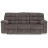 90 Inch Reclining Sofa With Drop Down Table 2 Cup Holder Slate Polyester By Casagear Home BM311001