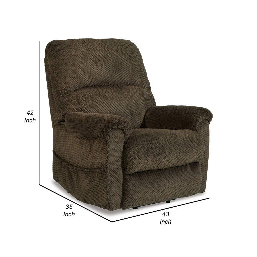 Qog 43 Inch Chair Power Lift Recliner Cushioned Chocolate Polyester By Casagear Home BM311002