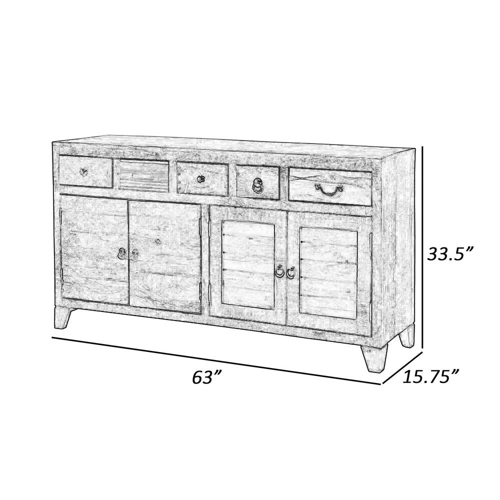 Saon 63 Inch Sideboard Cabinet 5 Drawer 4 Door Mango and Teak Wood Brown By Casagear Home BM311036