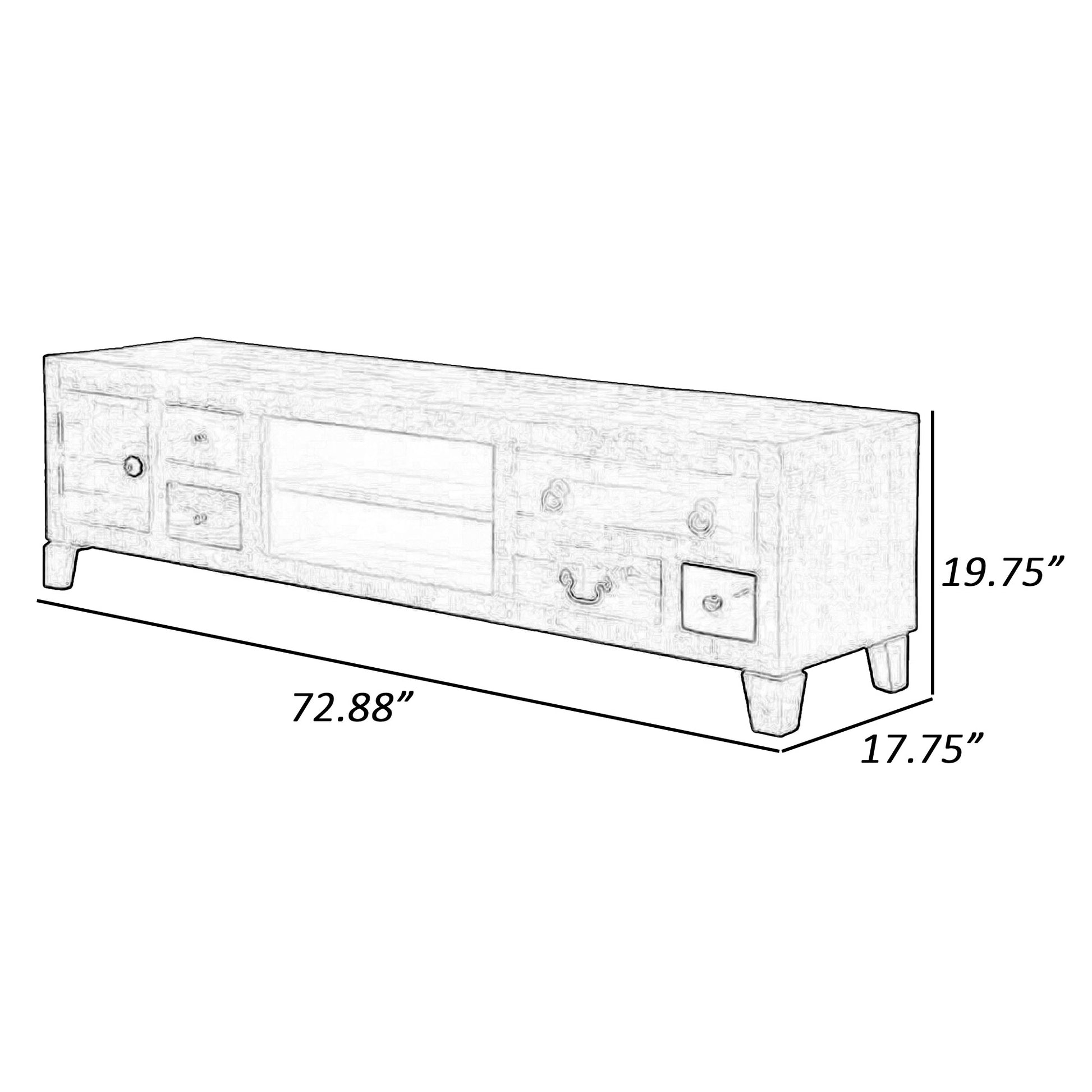 Saon 72 Inch TV Media Console 5 Drawer Door Natural Brown Solid Wood By Casagear Home BM311041