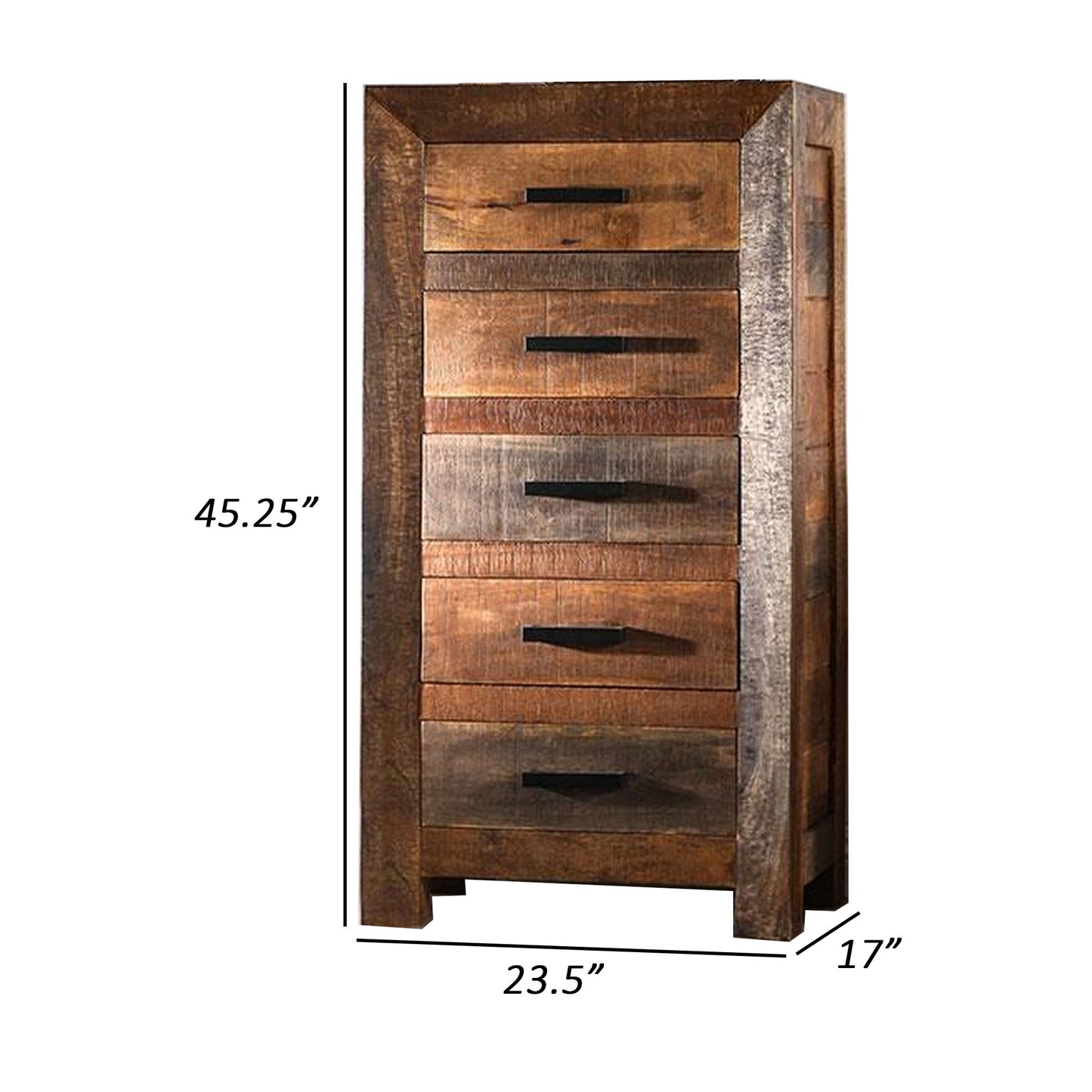 Agon 45 Tall Dresser Chest 5 Drawers Mango Wood Natural Brown Finish By Casagear Home BM311044