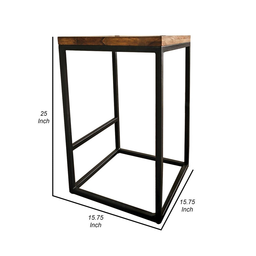 Larke 25 Inch Barstool Welded Black Steel Frame Indian Rosewood Natural By Casagear Home BM311046