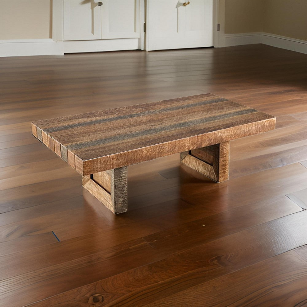 Agon 55 Inch Coffee Table Mitered Corners Mango Wood Natural Brown By Casagear Home BM311050