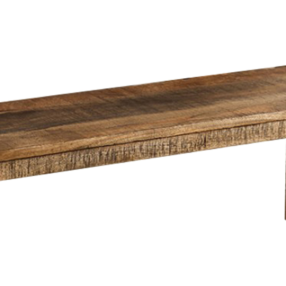 Agon 68 Inch Dining Bench, Mitered Corner, Rough Sawn, Natural Mango Wood By Casagear Home