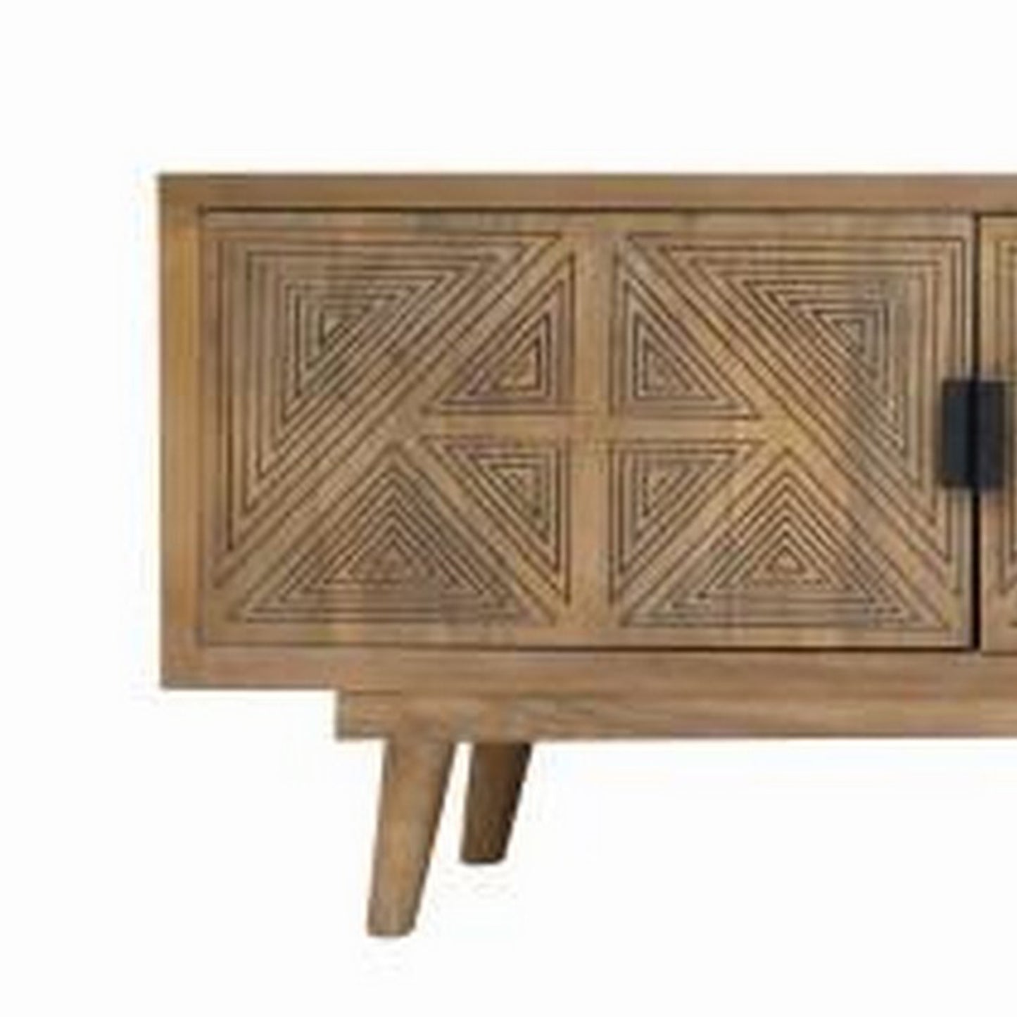 Zaha 56 Inch TV Media Console 2 Door Shelf Mango Wood Natural Brown By Casagear Home BM311058