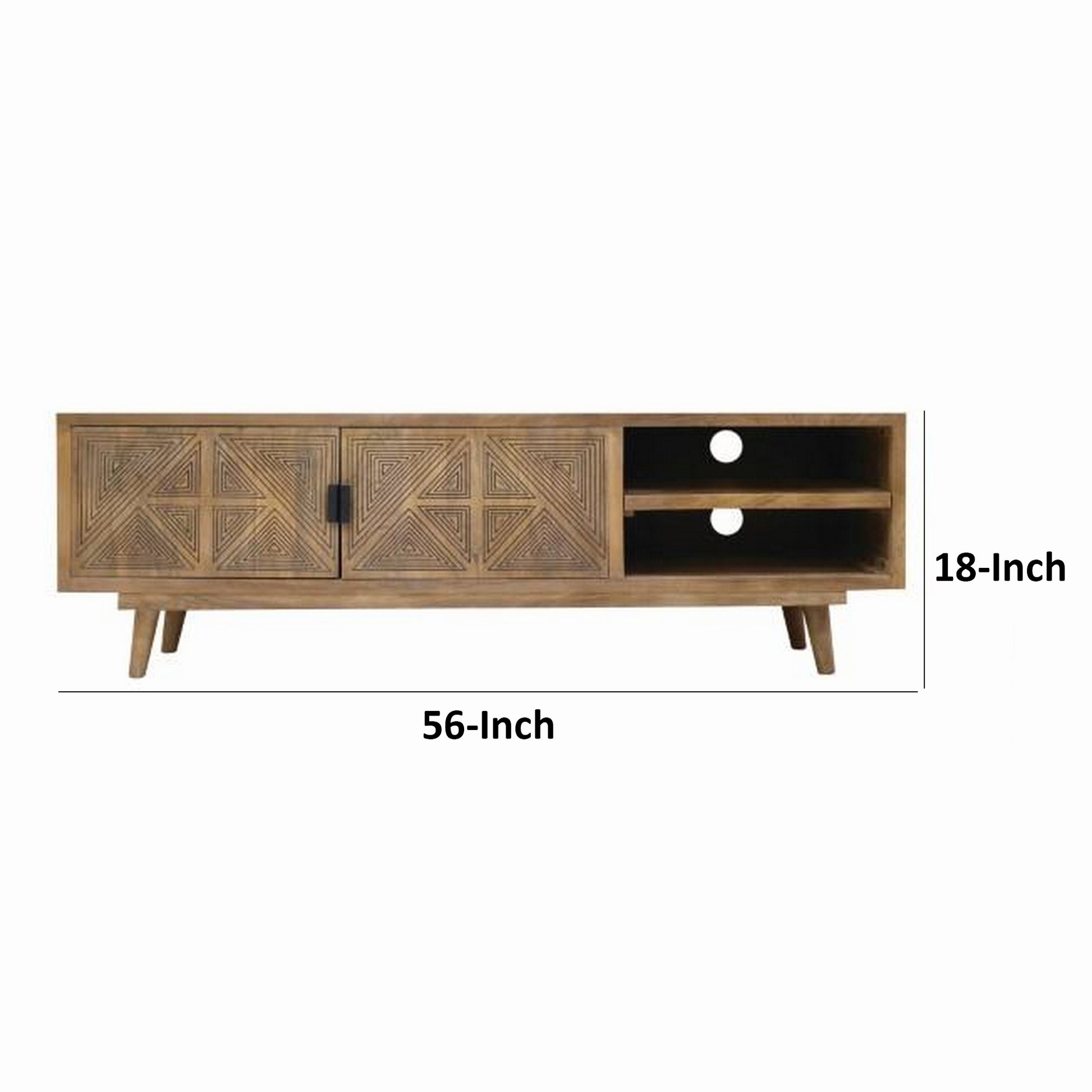 Zaha 56 Inch TV Media Console 2 Door Shelf Mango Wood Natural Brown By Casagear Home BM311058