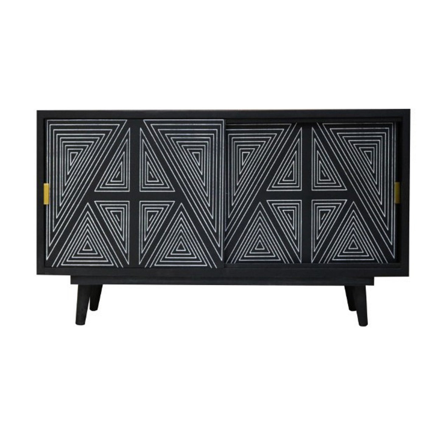 Zaha 44 Inch Sideboard Server Console with 2 Doors Black Mango Wood By Casagear Home BM311059