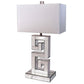 25 Inch Table Lamp Glitter Panel Frieze Base Glass Silver Metal Frame By Casagear Home BM311075