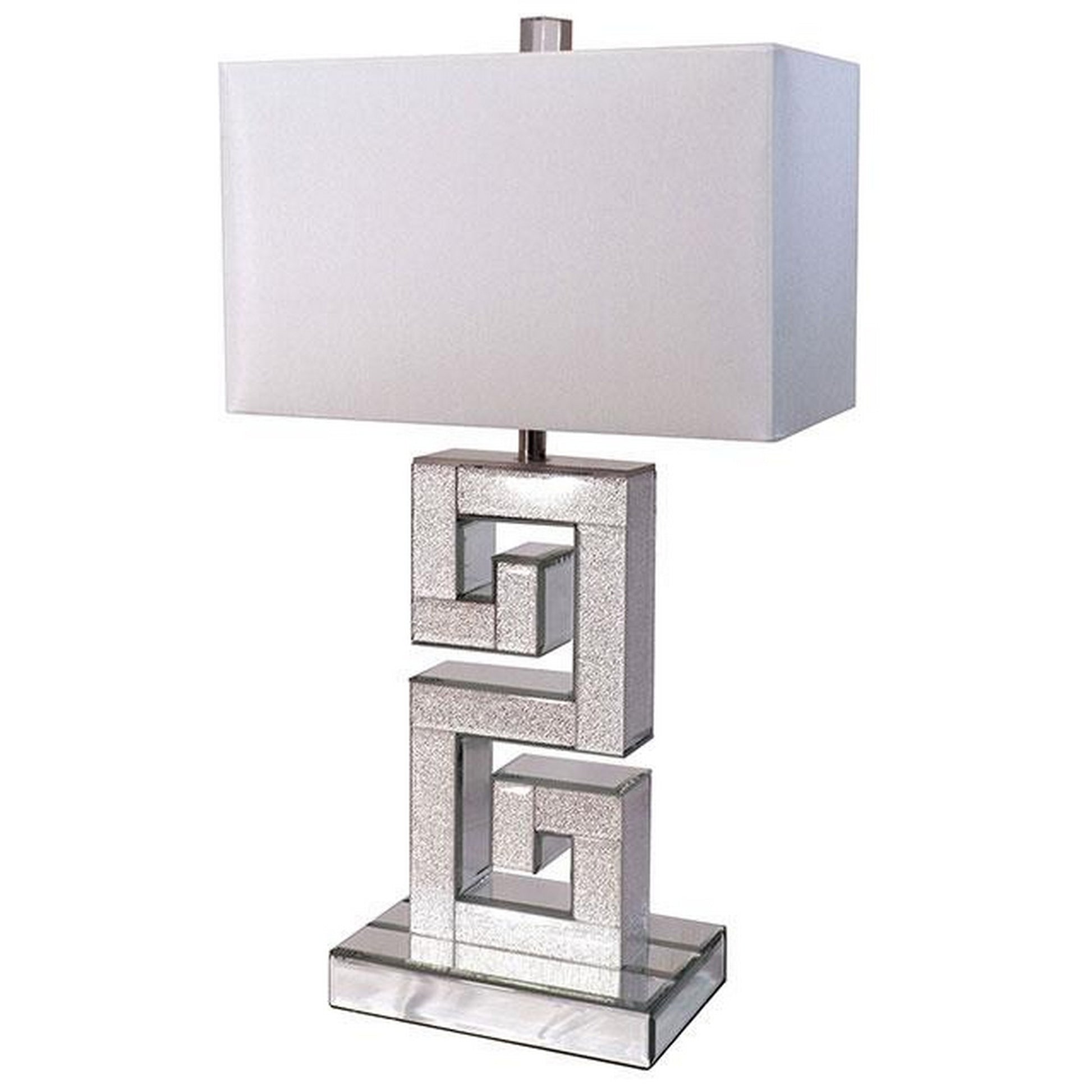 25 Inch Table Lamp Glitter Panel Frieze Base Glass Silver Metal Frame By Casagear Home BM311075