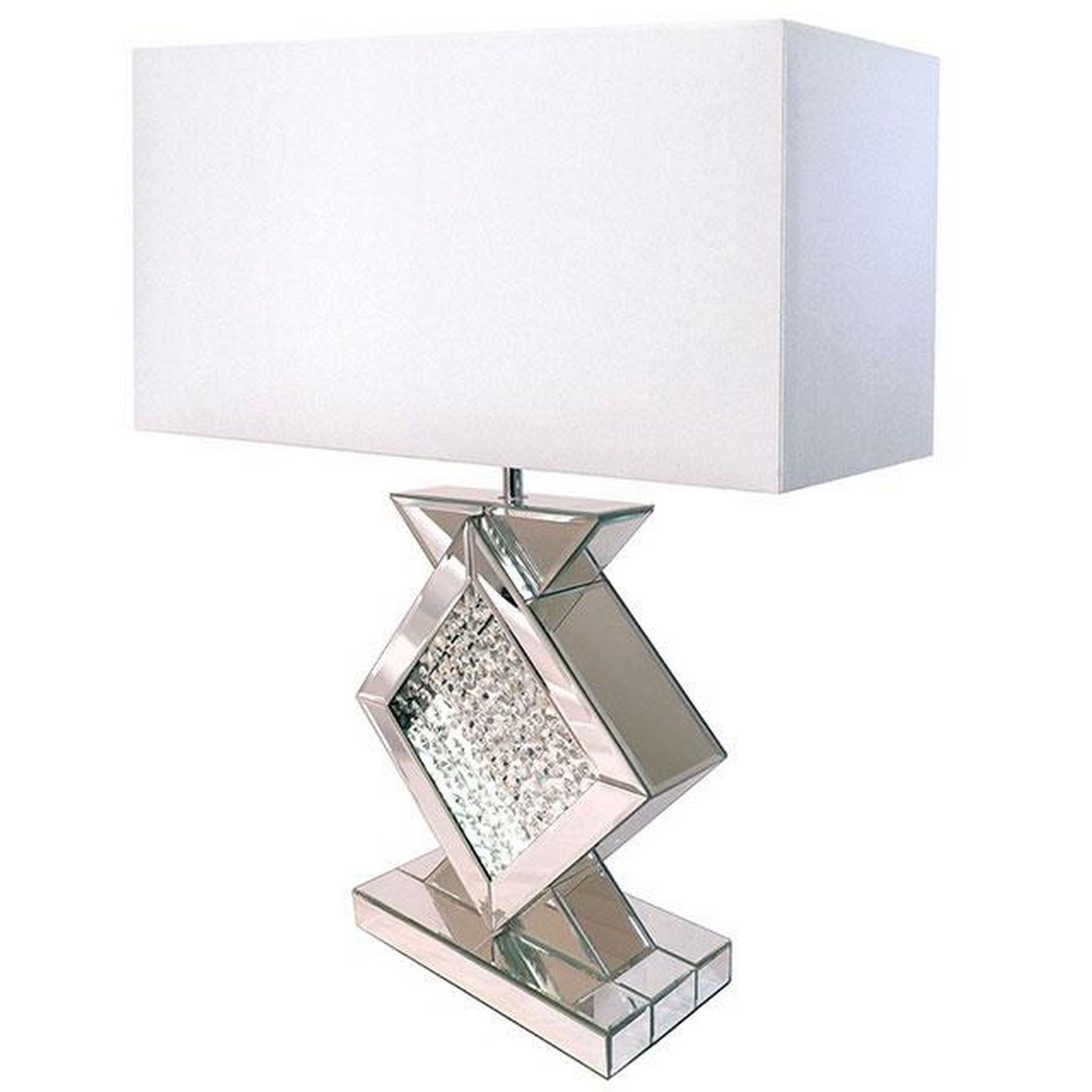 27 Inch Table Lamp Acrylic Crystals Diamond Base Champagne Silver Metal By Casagear Home BM311077