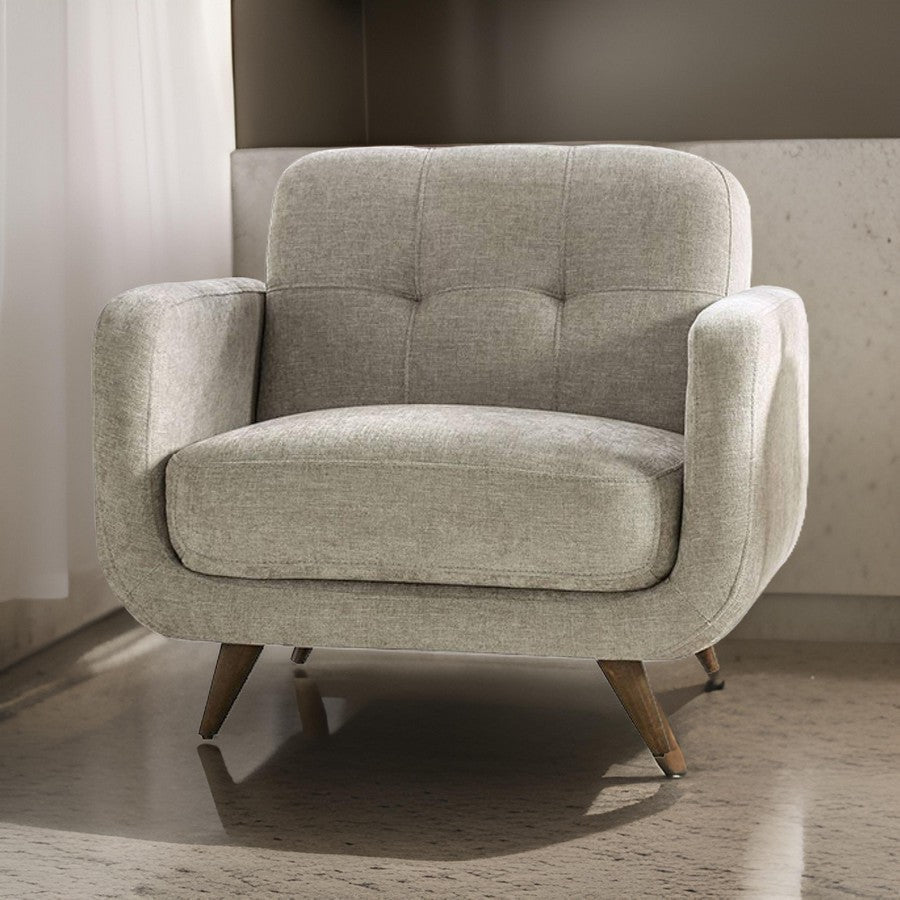 Ele 38 Inch Accent Chair Modern Style Biscuit Tufted Back Beige Fabric By Casagear Home BM311110