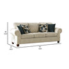 Due 91 Inch Sofa Rolled Arms 4 Accent Pillows Beige Chenille Upholstery By Casagear Home BM311114