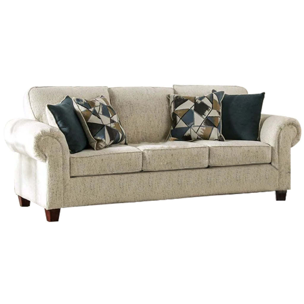 Due 91 Inch Sofa Rolled Arms 4 Accent Pillows Beige Chenille Upholstery By Casagear Home BM311114