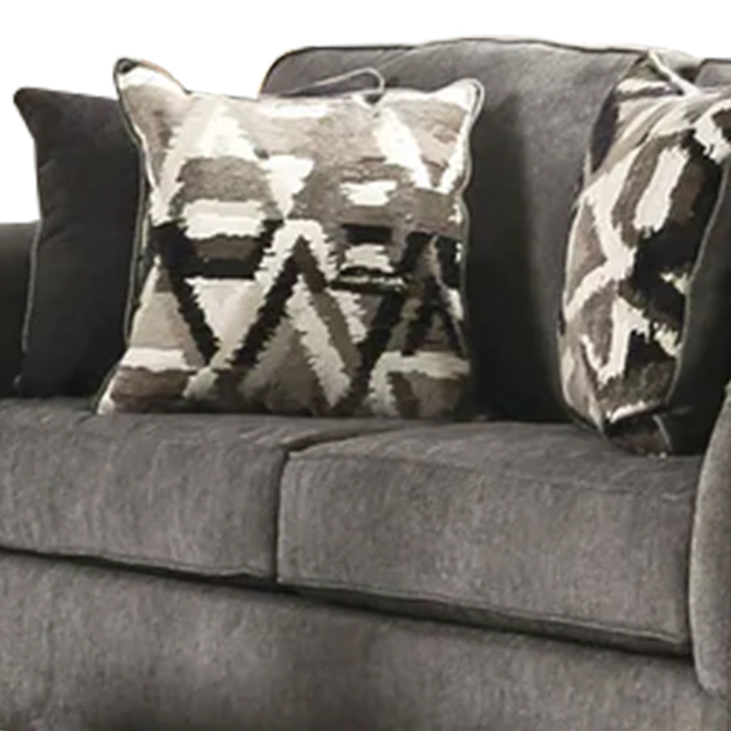 Due 72 Inch Loveseat Rolled Arms and 4 Accent Pillows Gray Chenille By Casagear Home BM311115