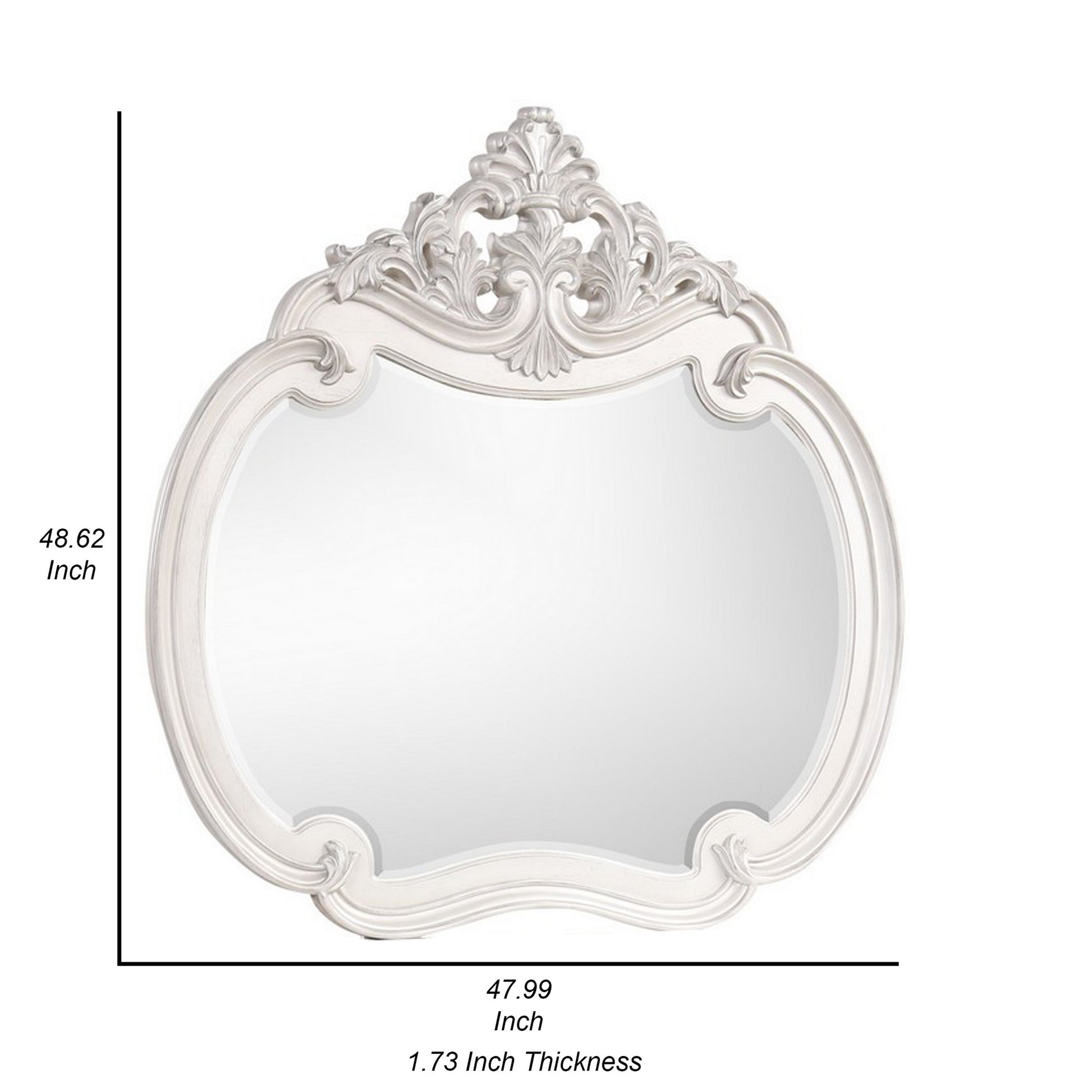 Hailey 48 x 49 Buffet Mirror Round Wood Frame Carved Crown Top Mist Gray By Casagear Home BM311121