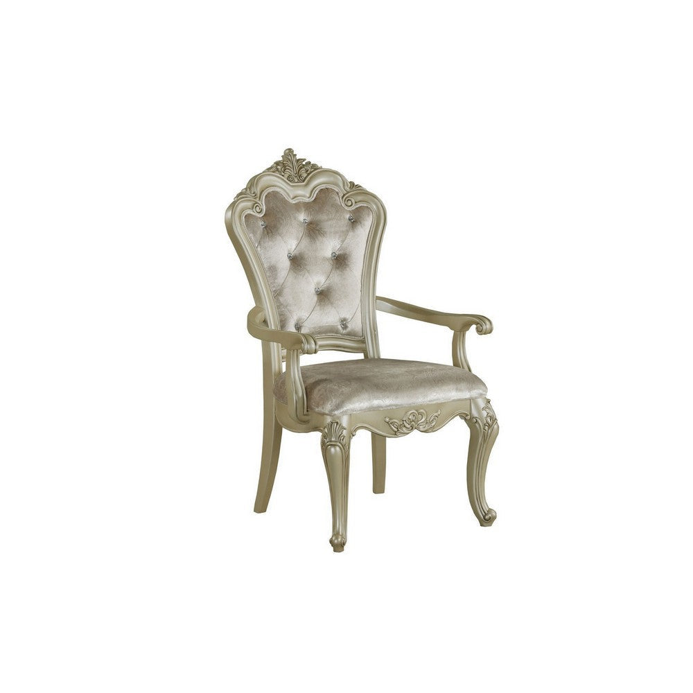 Siq 27 Inch Dining Armchair Set of 2 Upholstered Champagne Gold Silver By Casagear Home BM311123