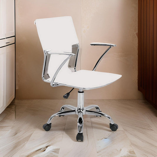 22 Inch Office Chair, Adjustable Lift, Ergonomic, Wheels, White, Chrome By Casagear Home