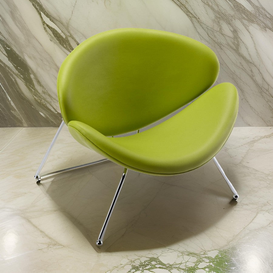 34 Inch Accent Chair, Semicircle Round Shape, Faux Leather, Lime Green By Casagear Home