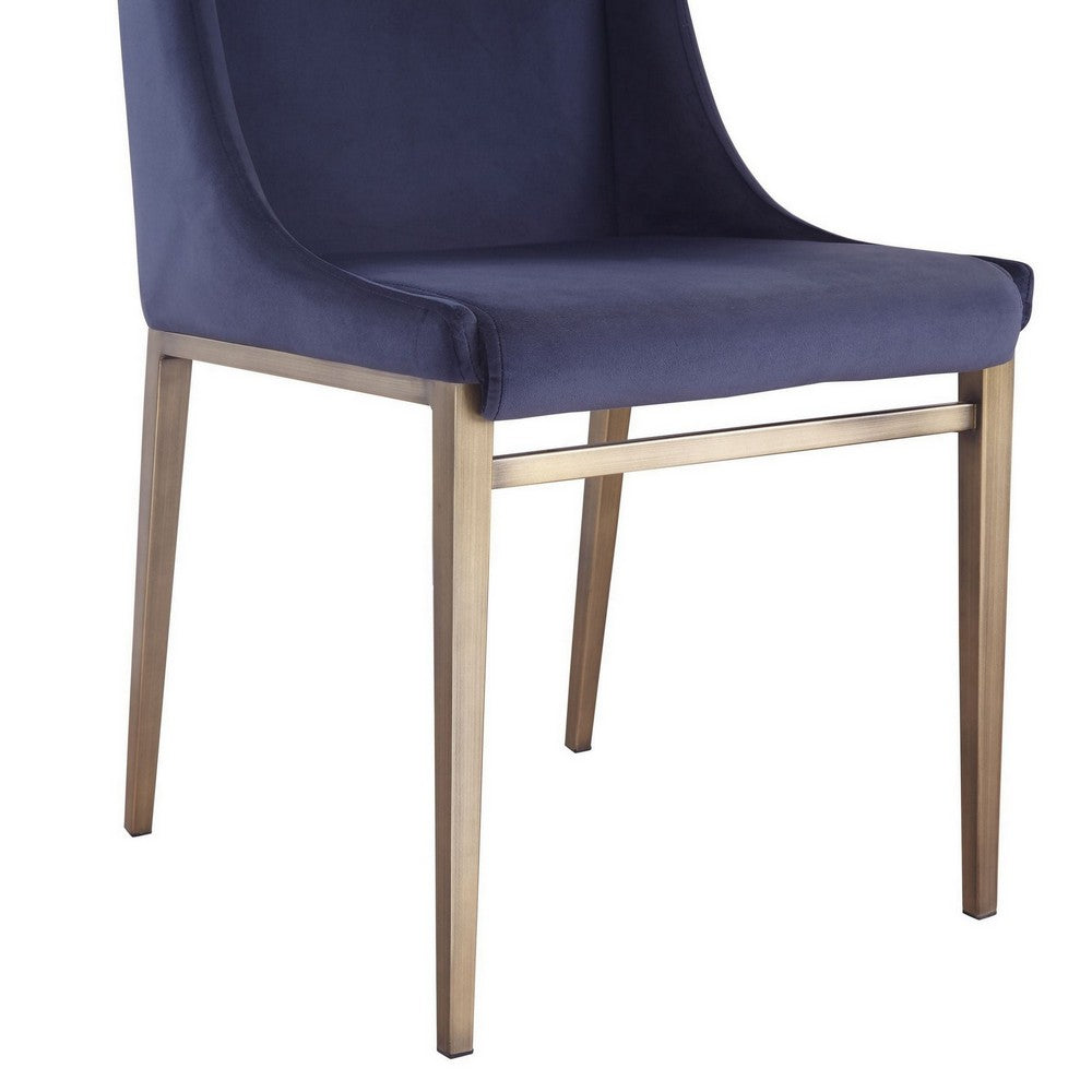 Cid Kinn 22 Inch Dining Chair Set of 2 Gold Base Blue Velvet Upholstery By Casagear Home BM311138