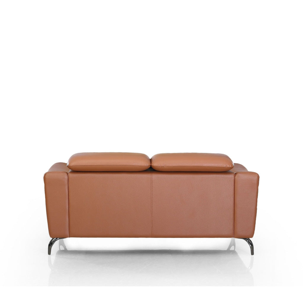 Reno Mave 65 Inch Loveseat Metal Legs Cognac Leather Upholstery Chrome By Casagear Home BM311139