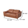 Reno Mave 65 Inch Loveseat Metal Legs Cognac Leather Upholstery Chrome By Casagear Home BM311139