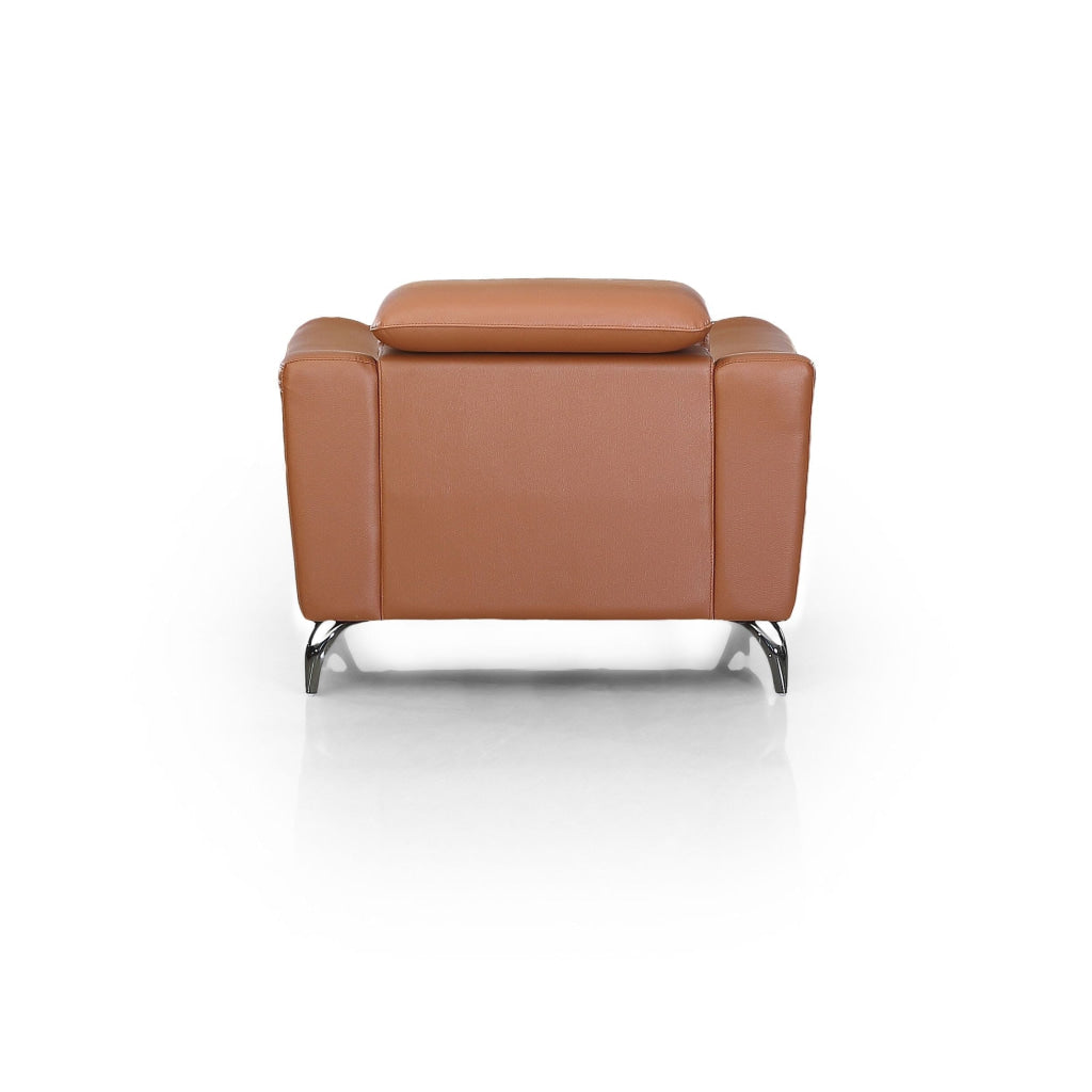 Reno Mave 42 Inch Chair Metal Legs Cognac Brown Leather Upholstery Chrome By Casagear Home BM311140