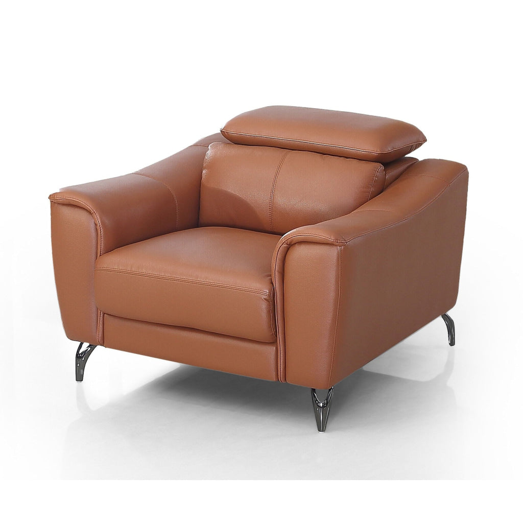 Reno Mave 42 Inch Chair Metal Legs Cognac Brown Leather Upholstery Chrome By Casagear Home BM311140