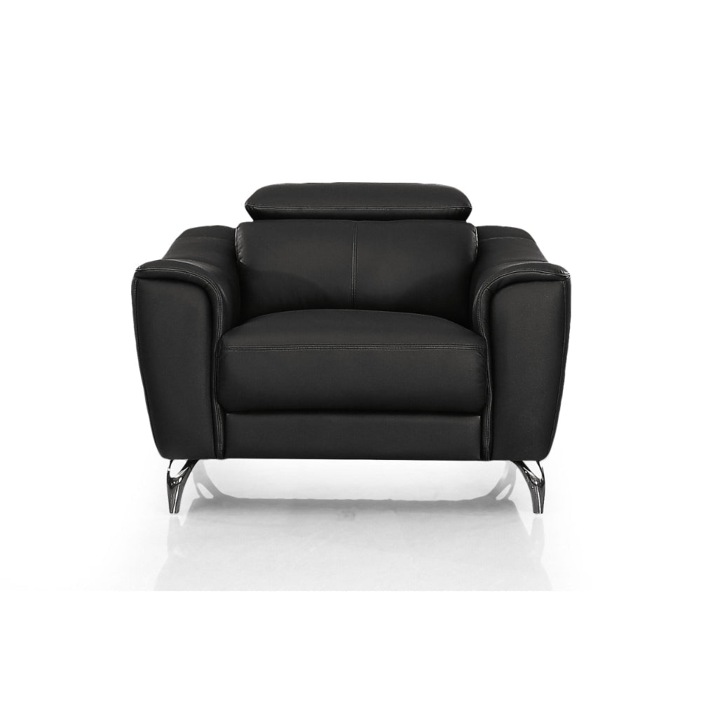 Reno Mave 42 Inch Accent Chair Chrome Metal Black Leather Upholstery By Casagear Home BM311142