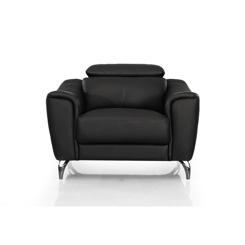 Reno Mave 42 Inch Accent Chair Chrome Metal Black Leather Upholstery By Casagear Home BM311142