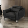 Reno Mave 42 Inch Accent Chair, Chrome Metal, Black Leather Upholstery By Casagear Home