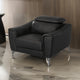 Reno Mave 42 Inch Accent Chair, Chrome Metal, Black Leather Upholstery By Casagear Home