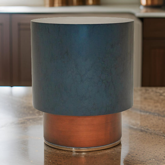 25 Inch End Table, Modern Round Silhouette, Copper Base, Metal, Black By Casagear Home