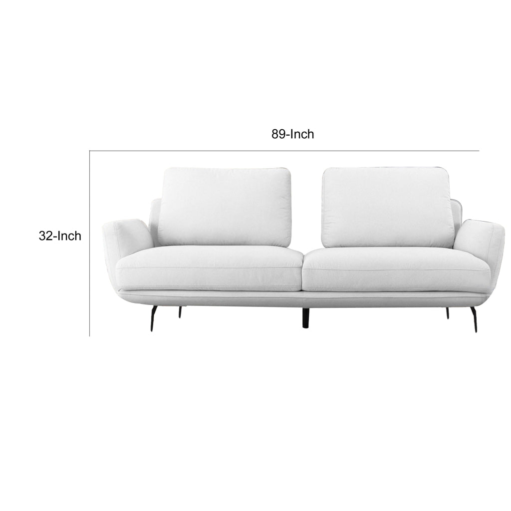 Reno Iman 89 Inch Sofa Removable Back and Seats White Fabric Upholstery By Casagear Home BM311148