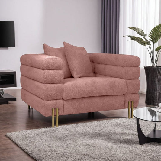 43 Inch Accent Chair, Channel Tufted, Metal Legs, Pink Velvet Upholstery By Casagear Home