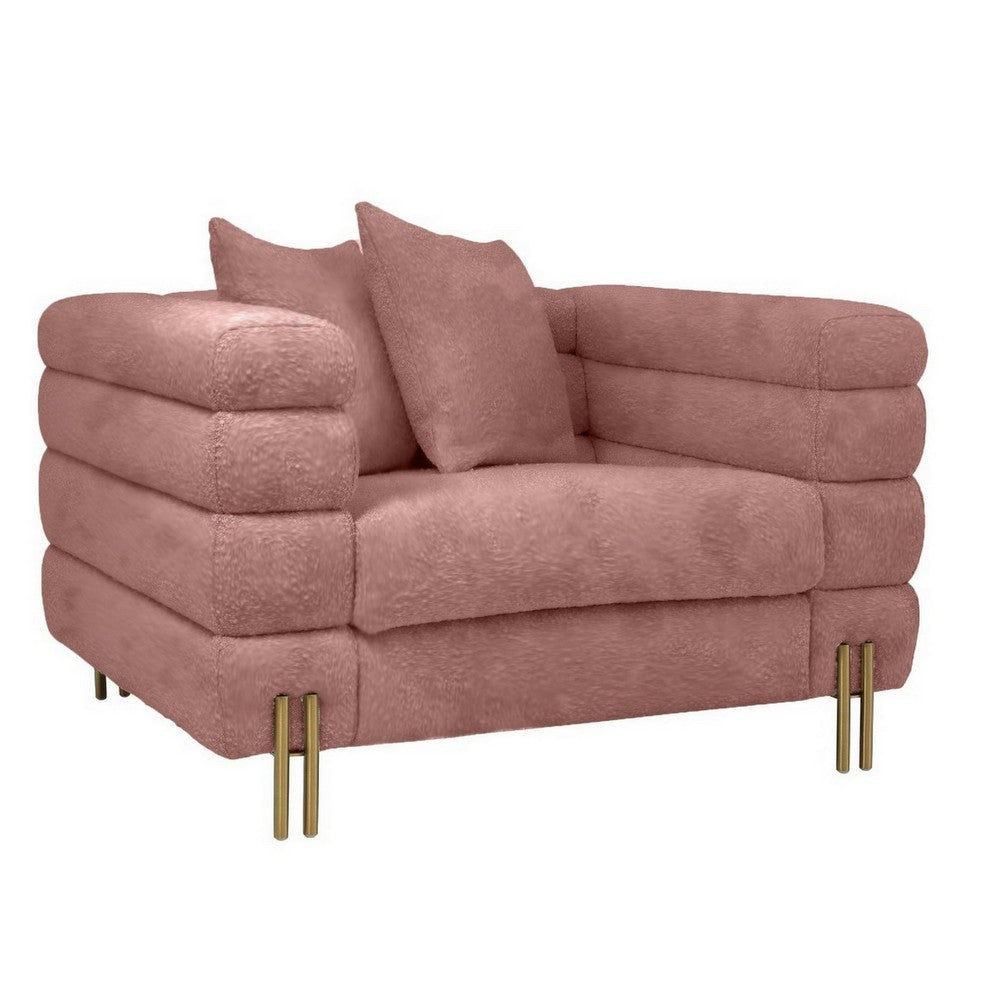 43 Inch Accent Chair Channel Tufted Metal Legs Pink Velvet Upholstery By Casagear Home BM311152