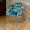 25 Inch Dining Chair, Floral Design, Gold Legs, Blue Velvet Upholstery By Casagear Home