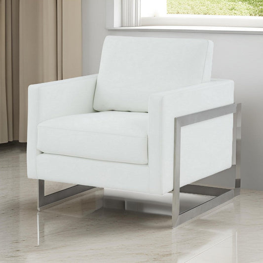 Cid Kaly 34 Inch Accent Chair, Cantilever Frame, White Faux Leather By Casagear Home