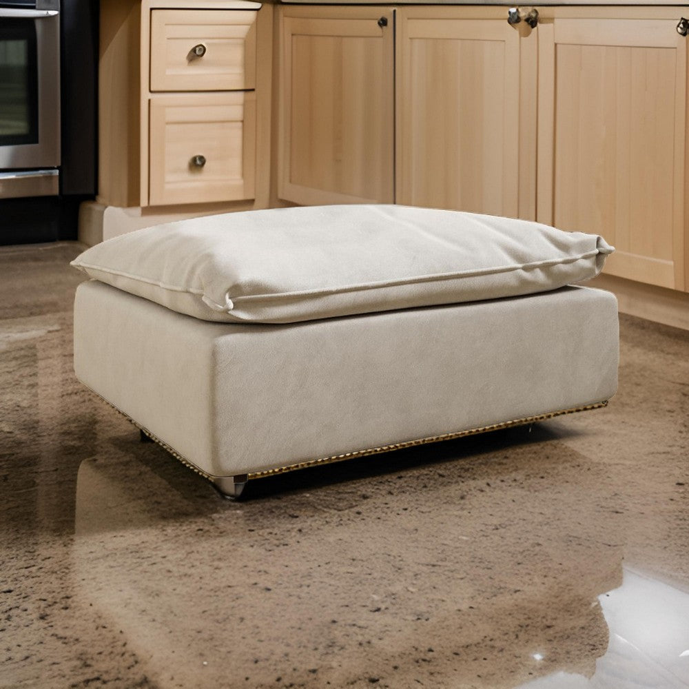 Reno Bill 44 Inch Ottoman, Boxy Frame, Duck Feather Pillow, Light Gray By Casagear Home