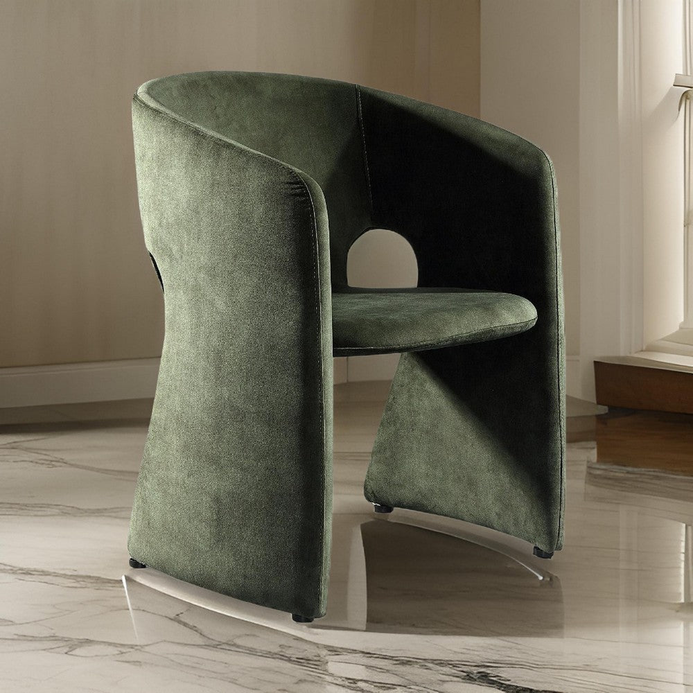 24 Inch Dining Chair, Gentle Slope, Cutout Back, Green Velvet Upholstery By Casagear Home