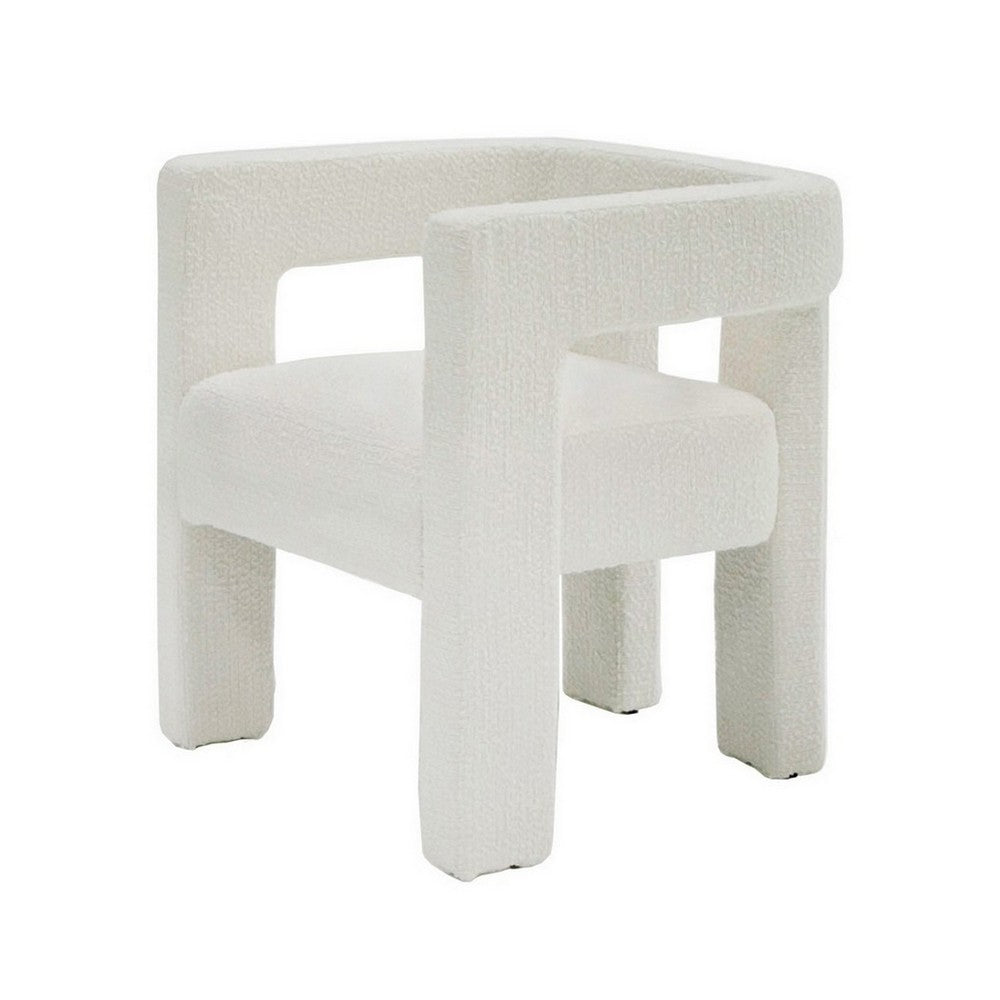 26 Inch Dining Chair Cushioned Seat Square Open Back White Upholstery By Casagear Home BM311174