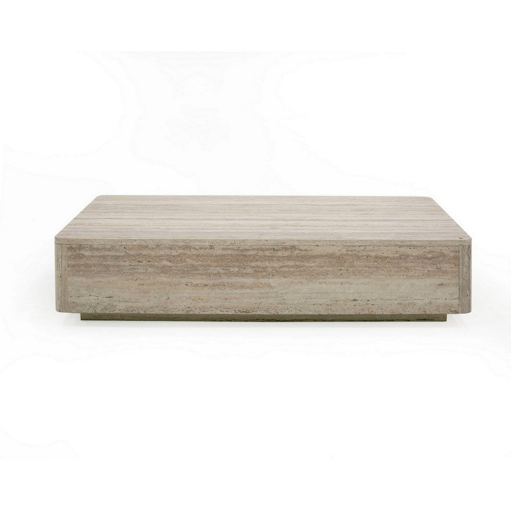 Lia 55 Inch Coffee Table Rectangular Travertine Stone Finish Laminated Top By Casagear Home BM311178