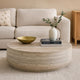 Lia 39 Inch Coffee Table, Round Travertine Stone Finish Laminated Top By Casagear Home