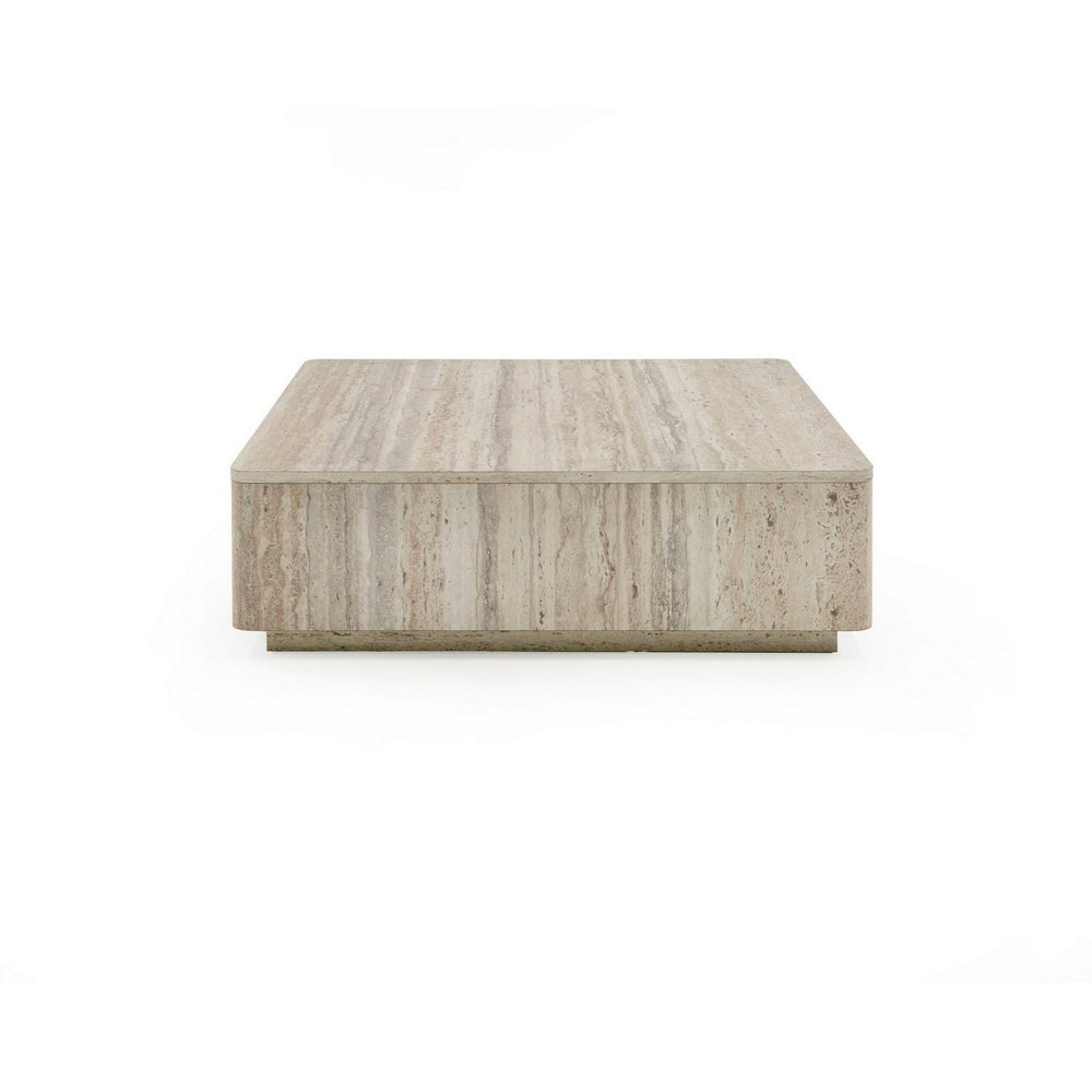Lia 39 Inch Coffee Table Square Travertine Stone Finish Laminated Top By Casagear Home BM311181