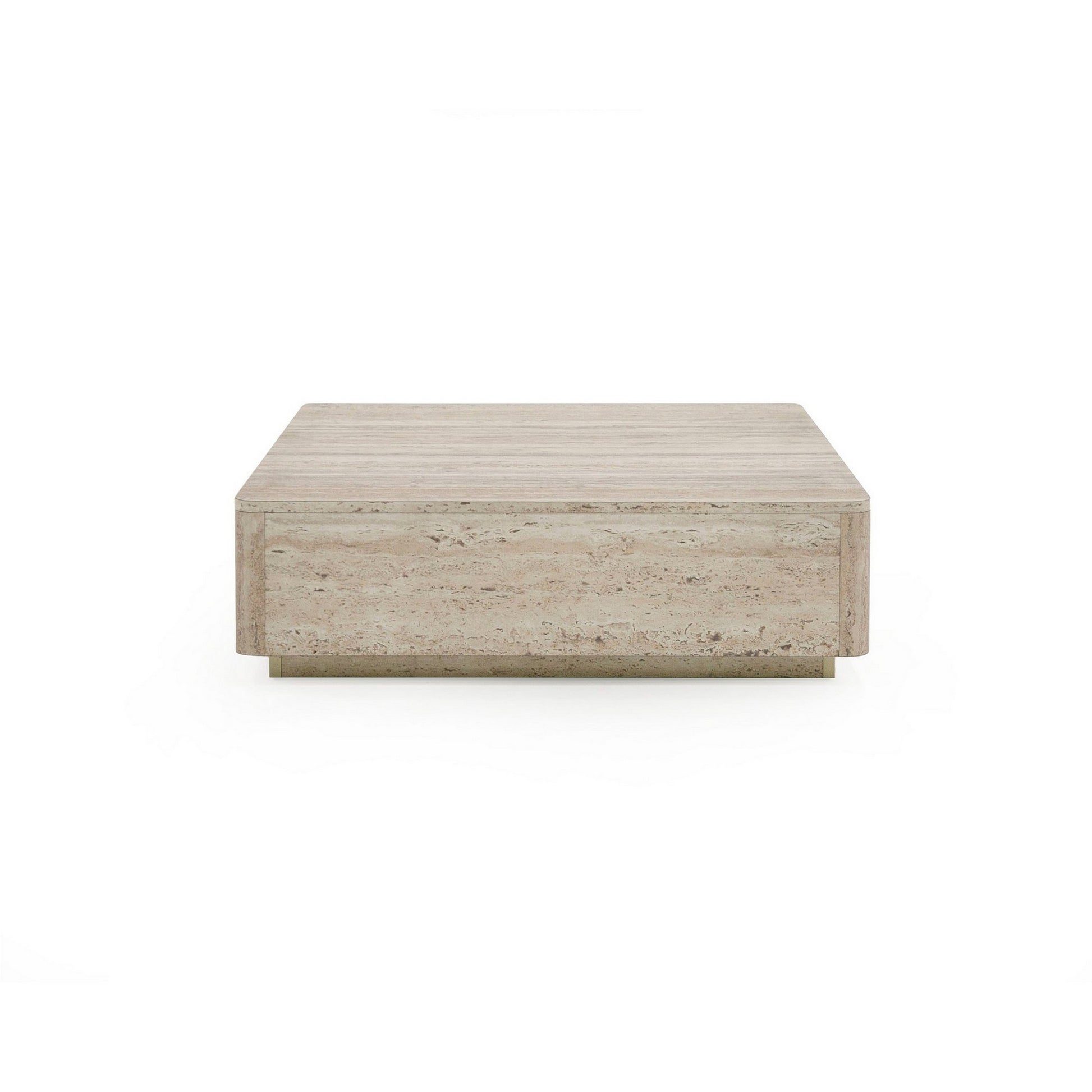 Lia 39 Inch Coffee Table Square Travertine Stone Finish Laminated Top By Casagear Home BM311181