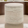 Lia 18 Inch End Table, Round Travertine Stone Finish Laminated Top By Casagear Home